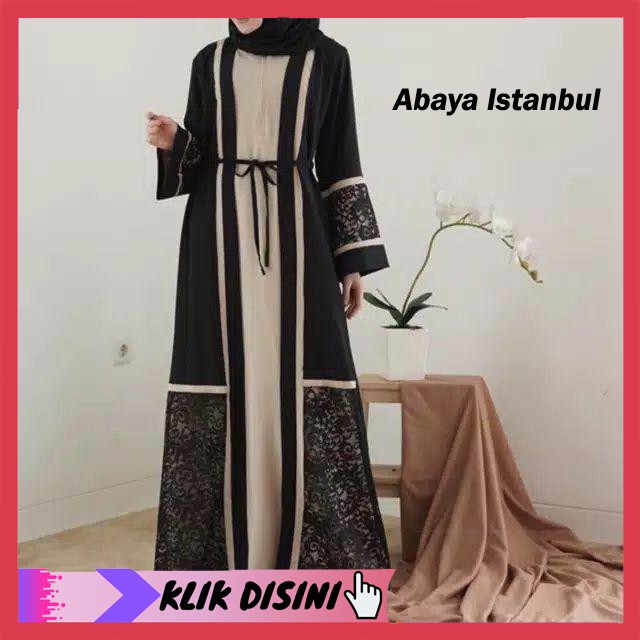 Abaya Dubai Kombinasi Brokat Warna Hitam Abaya Turkey Abaya Dubai Kombinasi Brokat Warna Hitam Abaya Turkey
