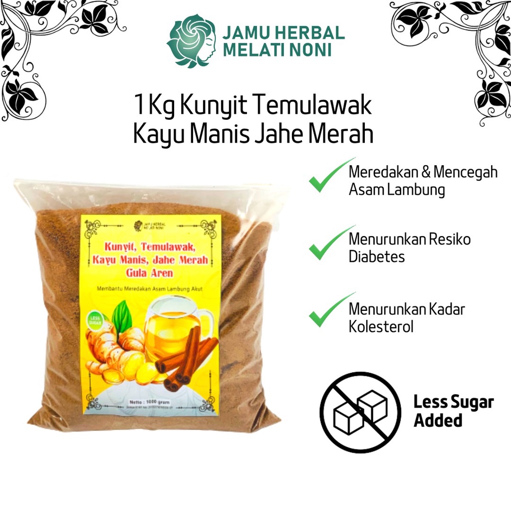 

Jahe Merah Temulawak Kunyit Asam Kayu Manis Bubuk Murni 1 Kg Gula Aren Herbal Original Melati Noni