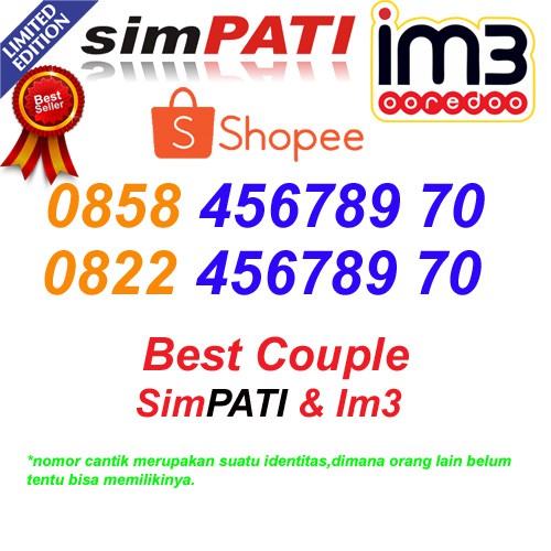 Telkomsel Simpati Indosat im3 Pasangan 0821 + 0858 456789 70 kartu perdana nomor cantik couple