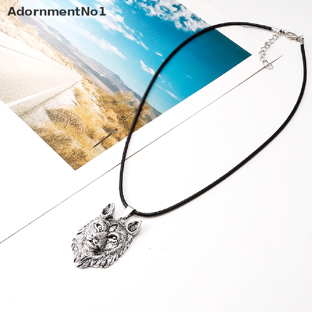 (AdornmentNo1) Kalung Rantai Liontin Kepala Serigala Tibet Warna Silver Untuk Pria