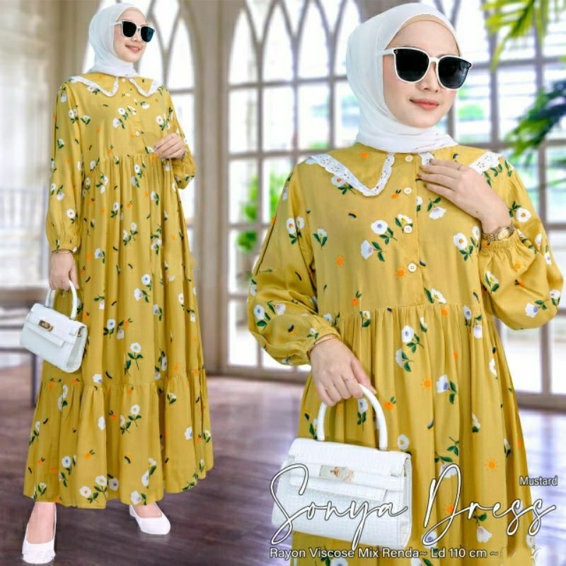 SONYA MIDI DRESS / MIDI DRESS RAYON MOTIF BUNGA / MIDI DRESS KATUN RAYON / MIDI DRESS BUSUI / MIDI D
