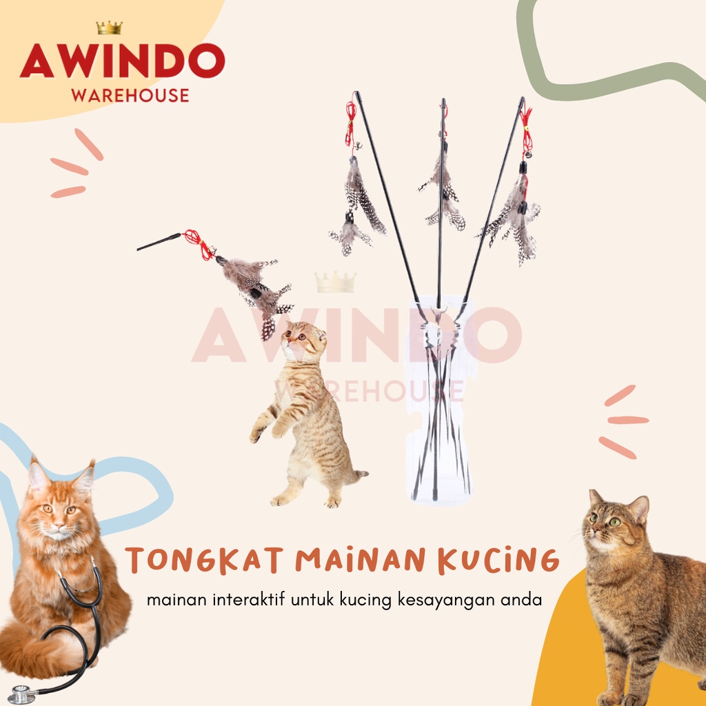 TONGKAT MAINAN KUCING MOTIF 04 - Mainan Tongkat Bulu Kucing Lonceng Interaktif