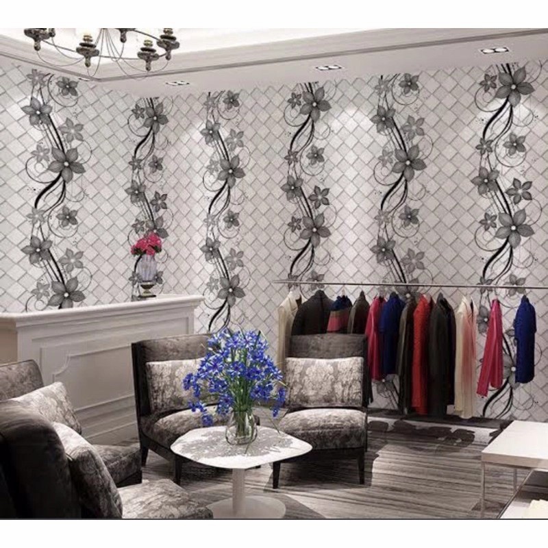 Wallpaper Dinding Motif Ranting Daun Hitam Ukuran 10 Meter x 45 Cm