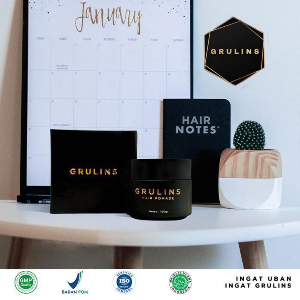 Pomade Rambut Beruban Grulins Premium Herbal Berverifikasi BPOM, HALAL, GMP, ISO 9001