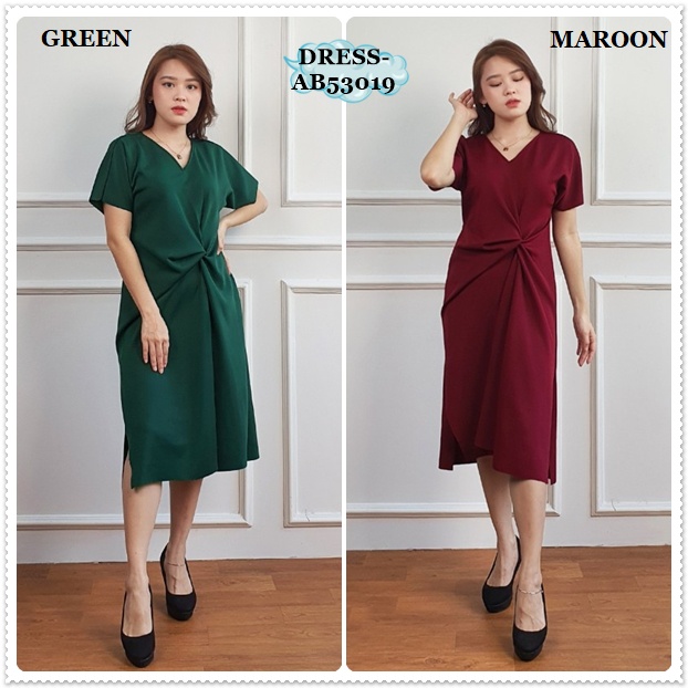 AB53019 Twist Mini Midi Dress Cubit Pesta Natal Imlek Sincia Wanita Korea Import Milo Cream Brown Hi