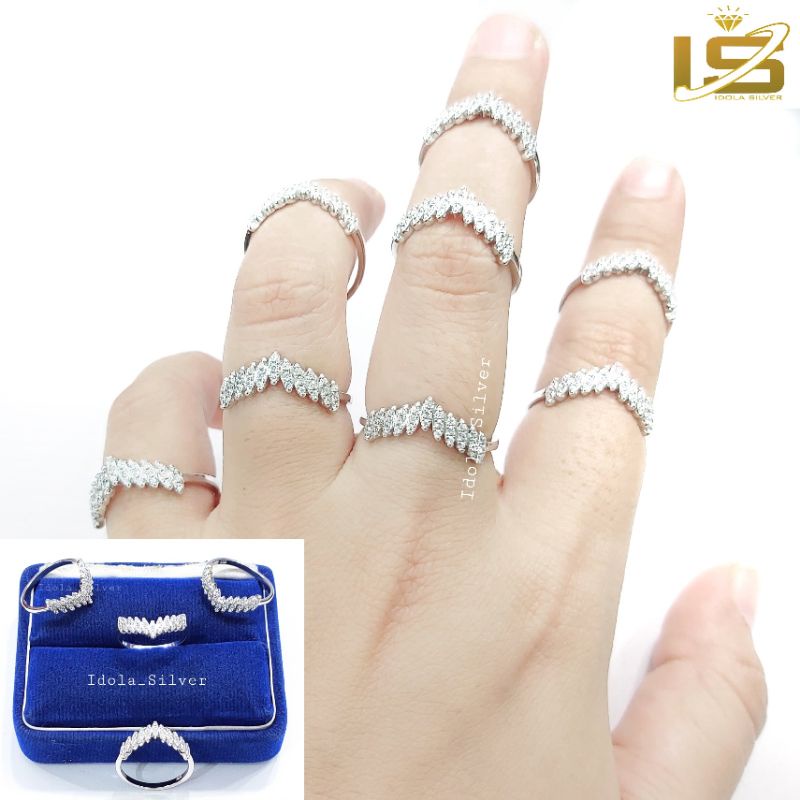 CINCIN PERAK ASLI SILVER WANITA 925 LAPIS EMAS PUTIH MODEL FUJI PERMATA / CINCIN KOREA / CINCIN PERMATA FULL - PERHIASAN PERAK WANITA ASLI