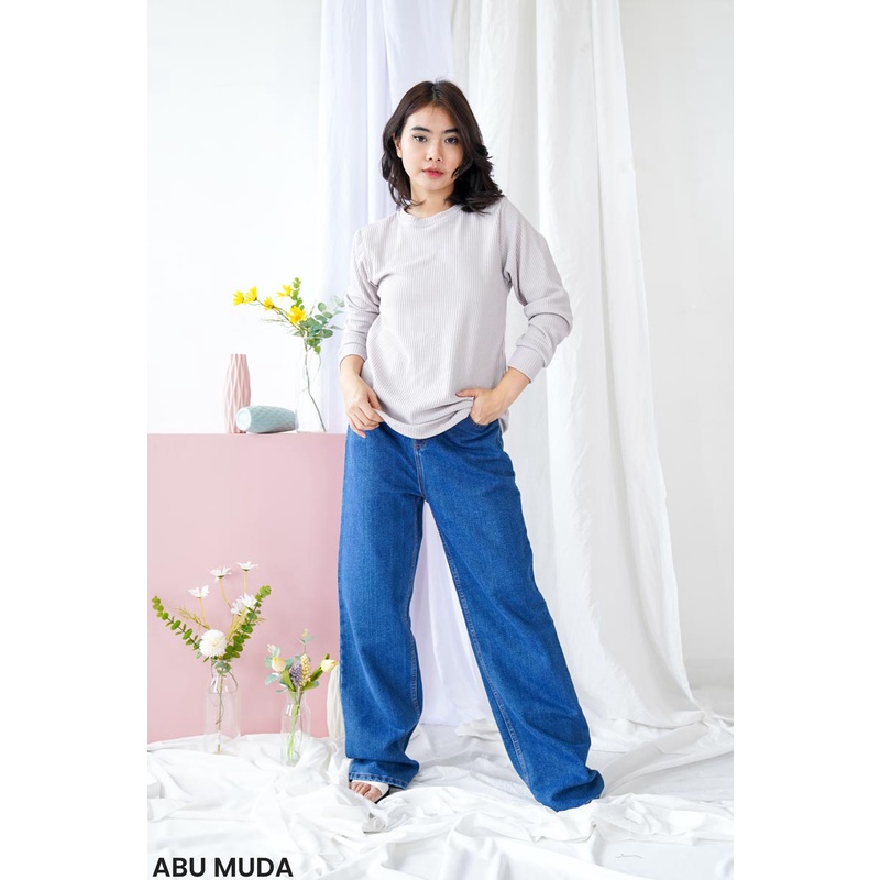 Sweater Waffle Knit Blouse Atasan Wanita Top