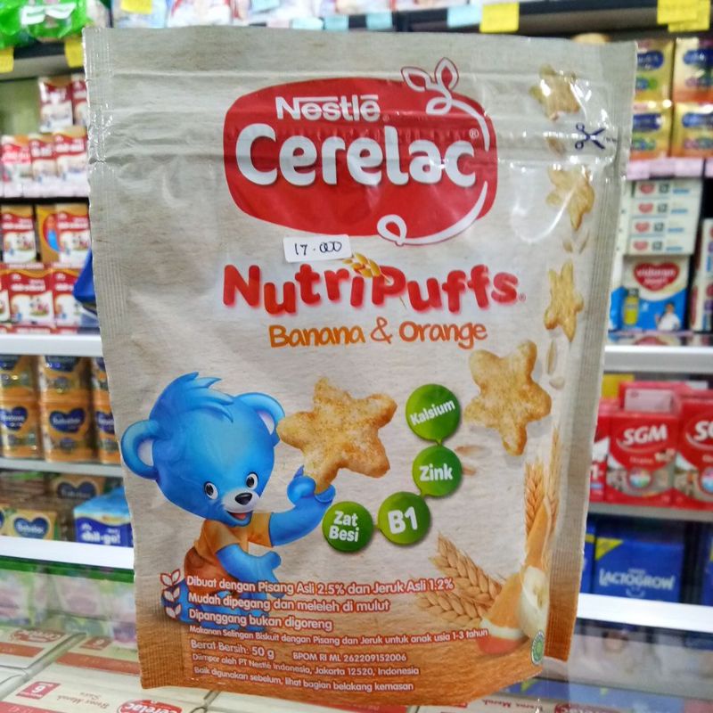 NESTLE CERELAC NUTRI PUFF 8+ BANANA&amp;ORANGE, BANANA STRAWBERRY 50GR