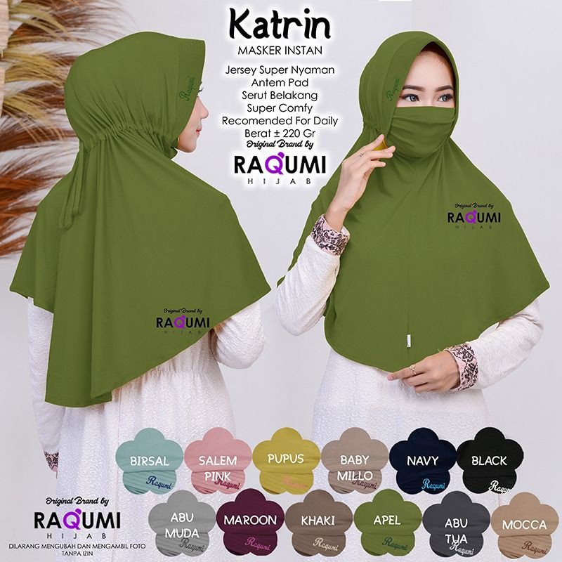 KATRIN ORIGINAL RAQUMI HIJAB | New Raqumi Hijab | Jilbab Masker Raqumi | Jilbab Apel | Jilbab Jersey