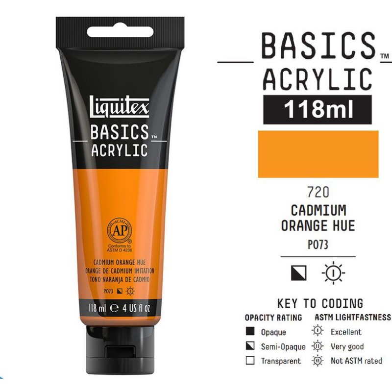 

LIQUITEX BASICS ACRYLIC COLOUR 118 ML CADMIUM ORANGE HUE