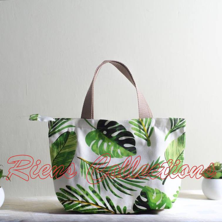 HANDBAG BESAR KANVAS MOTIF FLORAL HIJAU. RIENS COLLECTIONS