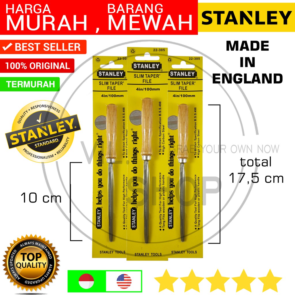 KIKIR GERGAJI KAYU SEGITIGA STANLEY DENGAN GAGANG 4" 4 INCH INCI 10 CM / SLIM TAPER FILE KIKIR BESI 