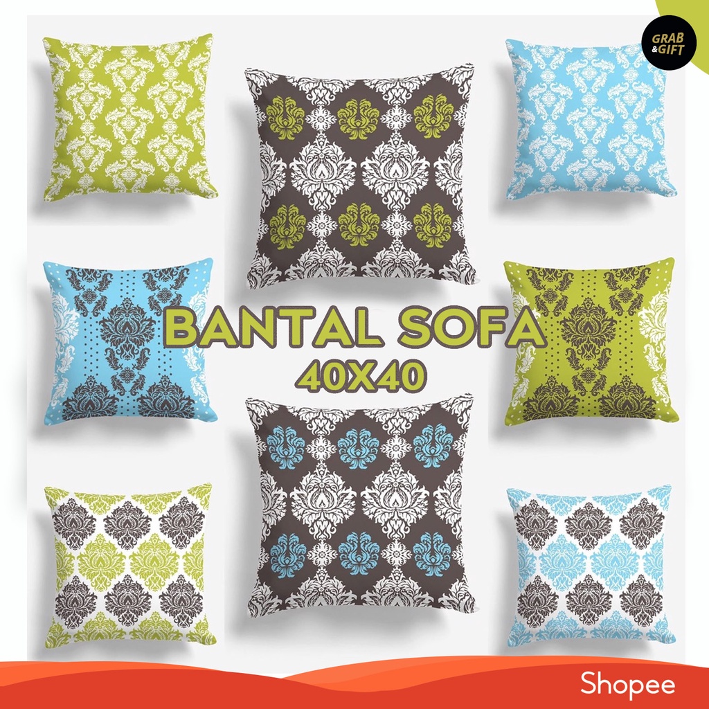 Bantal Sofa Print Motif Oliver Green dan Javier Blue Abstrak 40x40 cm