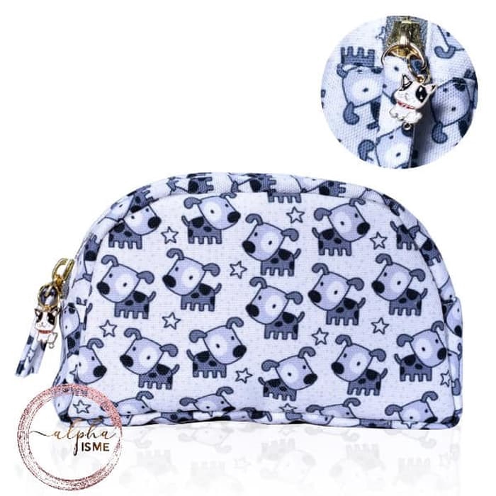 

alphaisme Monochrome Puppy Pouch Tempat Pensil Kosmetik dengan Charm