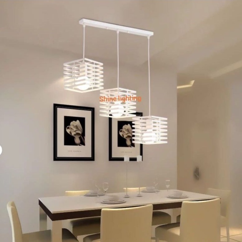Lampu gantung minimalis kotak ruang makan tipe 123/3 putih