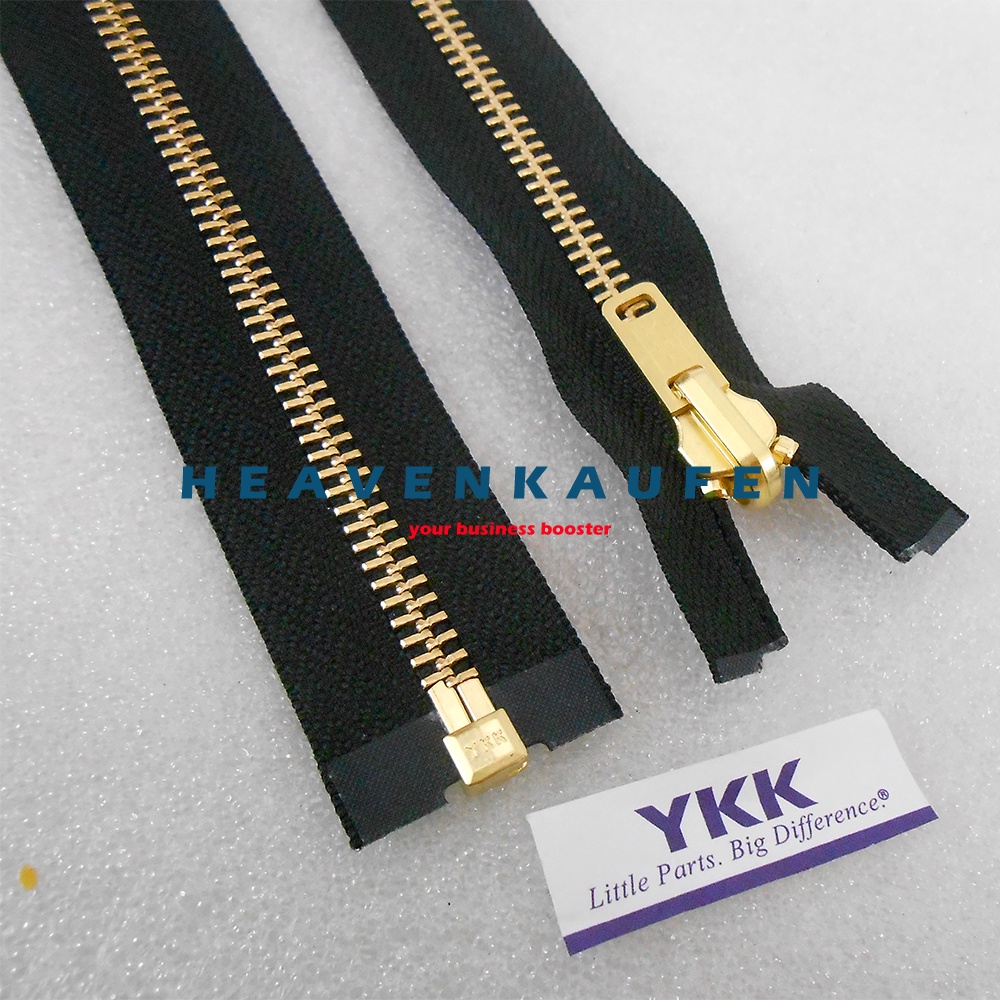 Resleting Zipper YKK 90 cm Atau 36 inch Hitam Gold Emas Type Gigi Besi Model Set Open End Buka Lepas