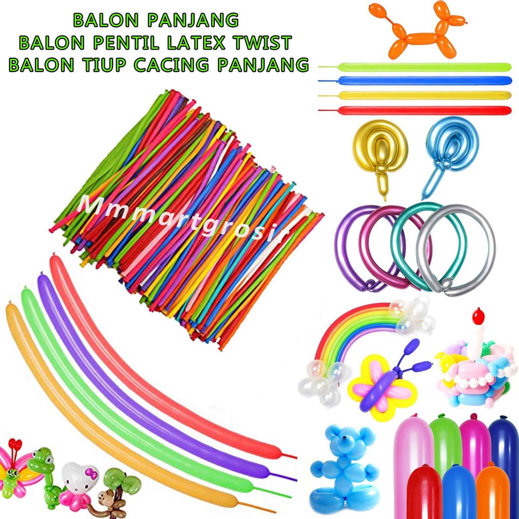 Balon Panjang / Balon Tiup Twist Panjang / Balon Pentil / Balon Cacing  10pcs