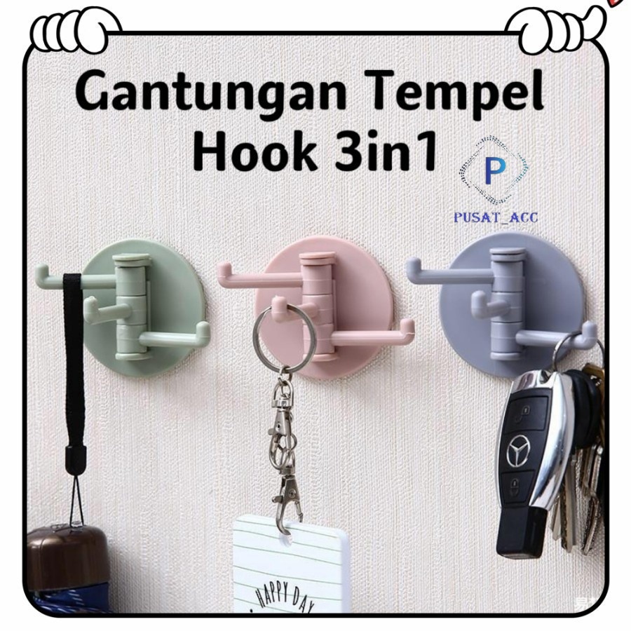 GC03 - Gantungan Dinding Hook Multifungsi 3 Cabang