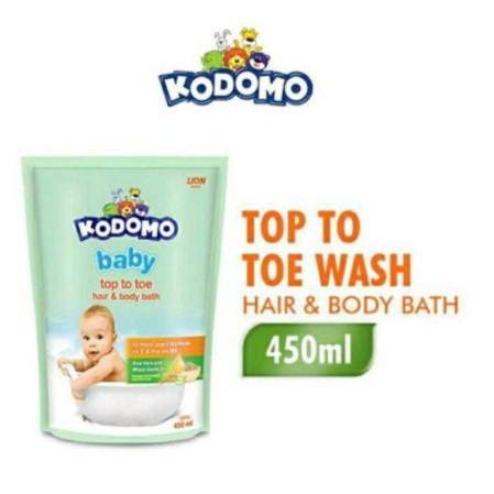 Kodomo Baby Top To Toe Wash Hair &amp; Body Bath 450ml Pouch