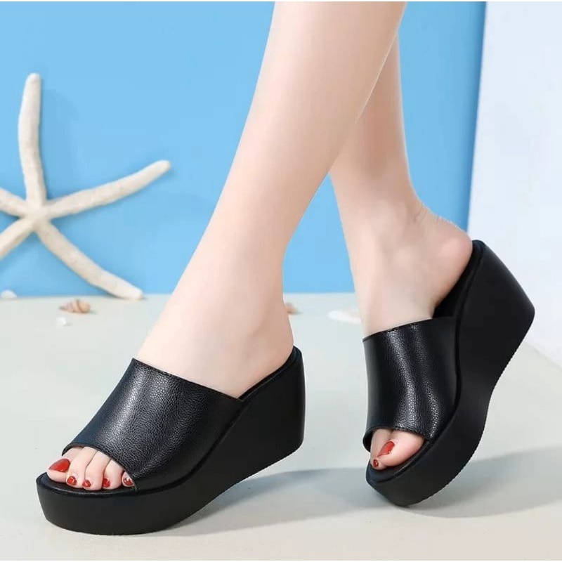 sandal wedges wanita terlaris 2022 basic polos hak tinggi cewek