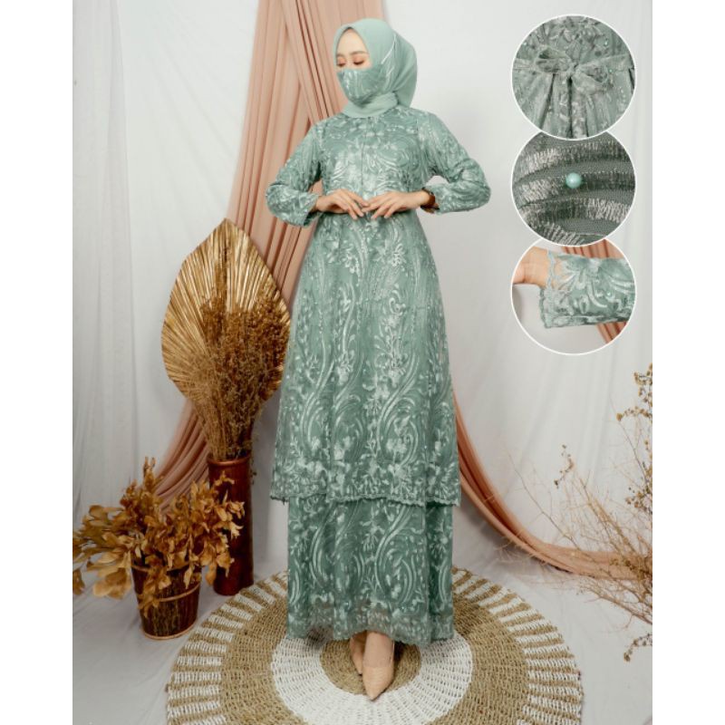 Gamis Brukat Jumbo - Gamis Brukat Malaysia - Gamis Brukat Terbaru  (FREE HIJAB)-Wardah