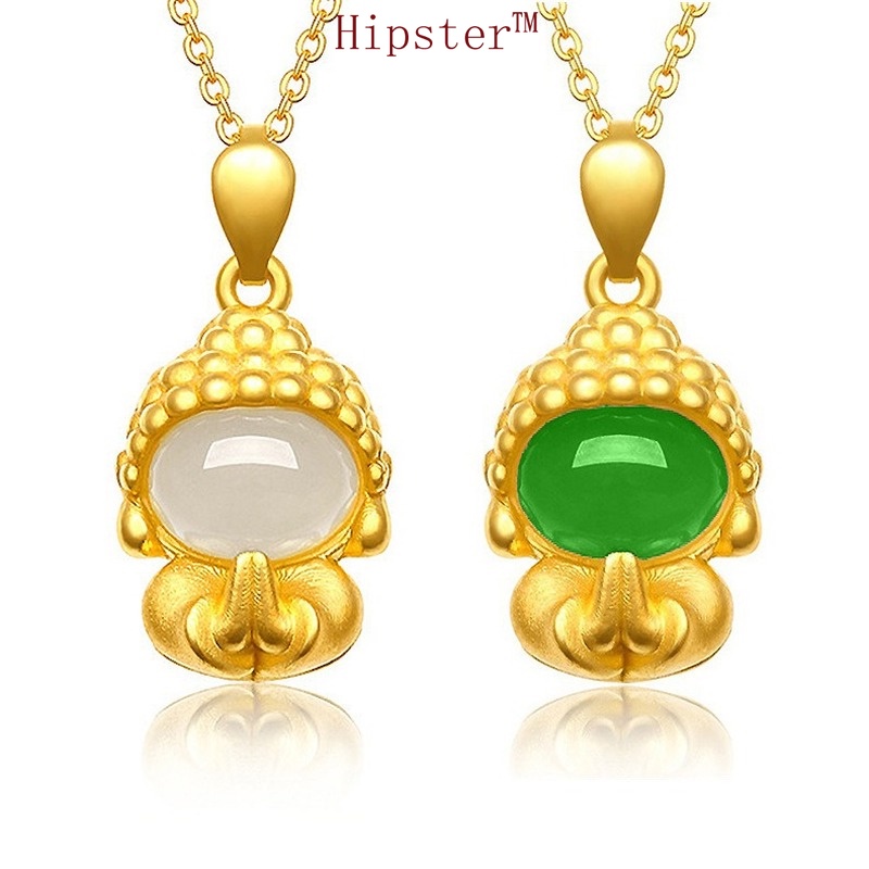 Fashion Classic Gold Cute Little Cute Buddha Inlaid Natural Gemstone Pendant Necklace