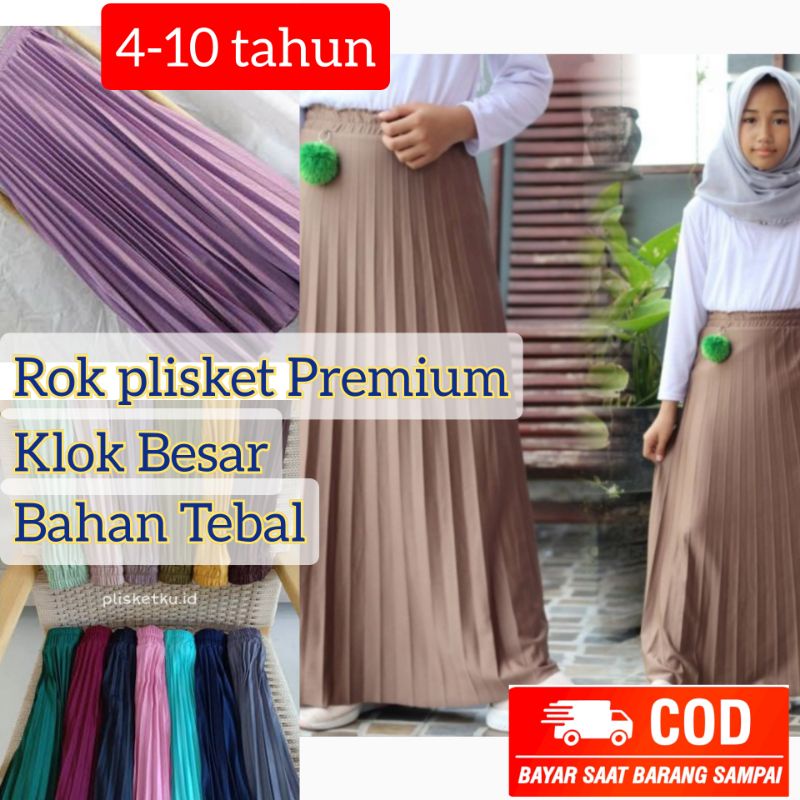 Rok plisket anak Premium Klok besar / Rok prisket anak Premium pom pom / Rok anak plisket Premium