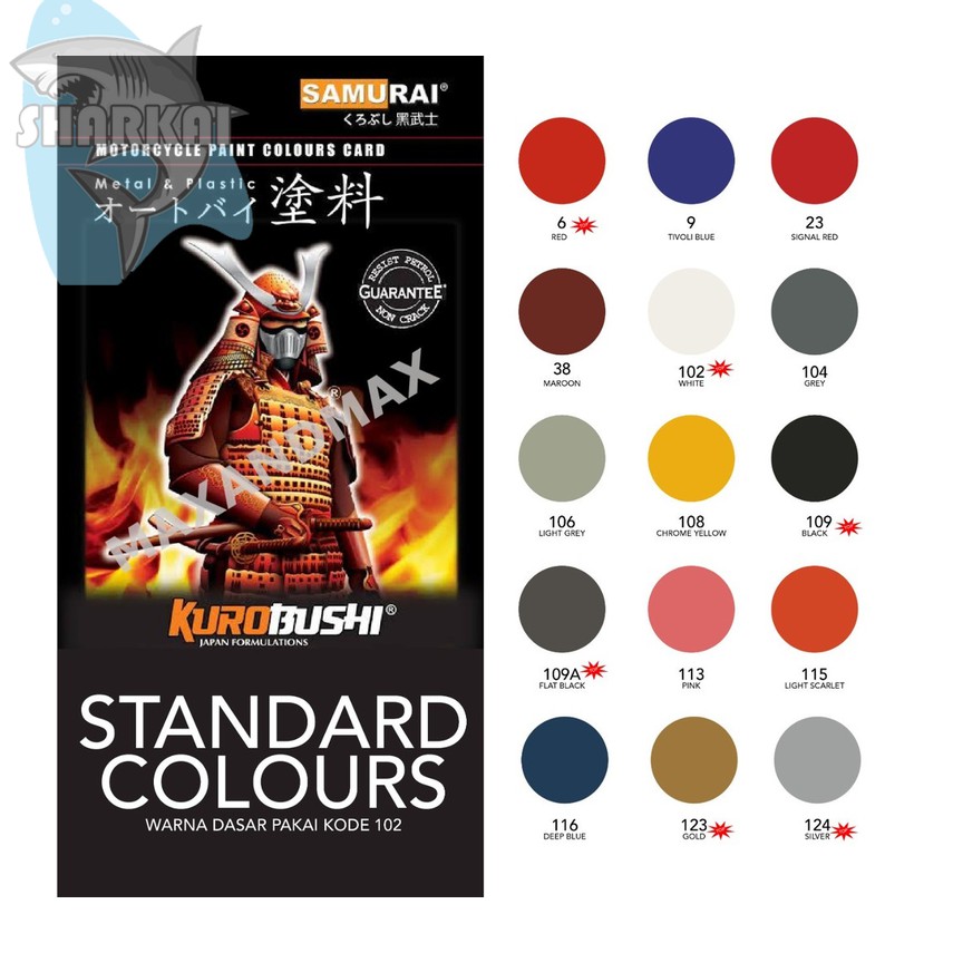 

PILOX CAT SAMURAI PAINT WARNA STANDARD - BLACK FLAT CLEAR WHITE RED SILVER YELLOW GREEN BLUE 400 ML