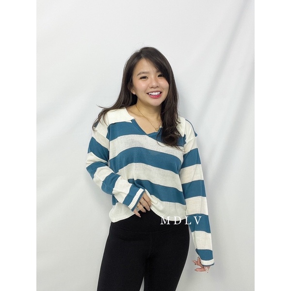 MDLV ~ Sweater Fuji Rajut Atasan Sweater Rajut Garis Cross Korea Look Fashion Wanita