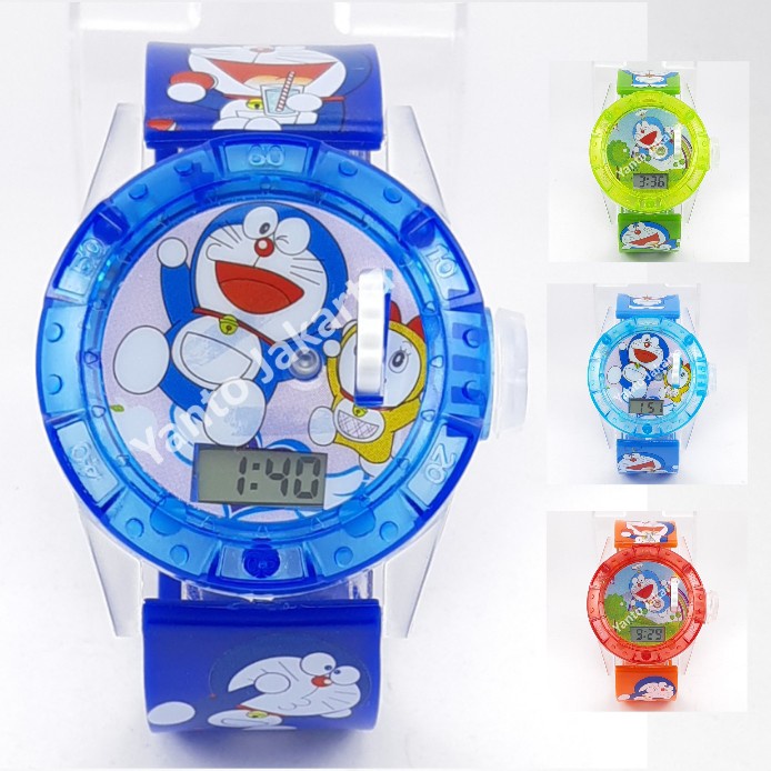 JAM TANGAN DORAEMON ANAK LAMPU LASER MUSIK GROSIR MURAH