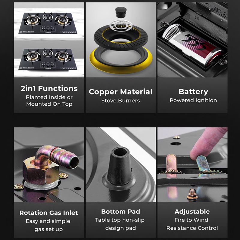 Kompor Gas 3 Tungku Kaca - Estetik Khas Jepang Black 3.0