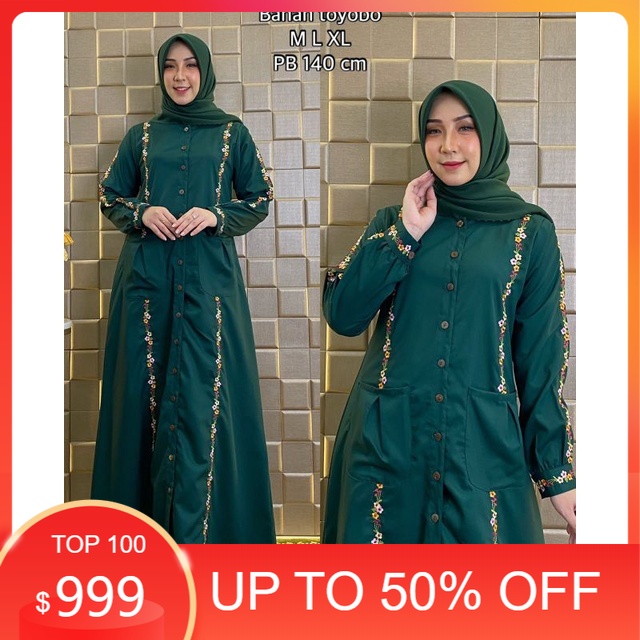 gamis katun toyobo bordir / gamis katun / gamis polos / gamis terbaru / gamis terlaris / dress cod