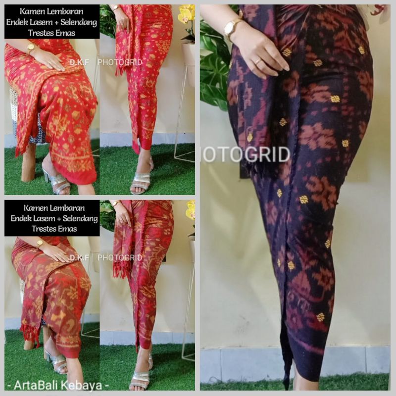 Kamen Lembaran Endek Lasem Tretes Emas + Selendang