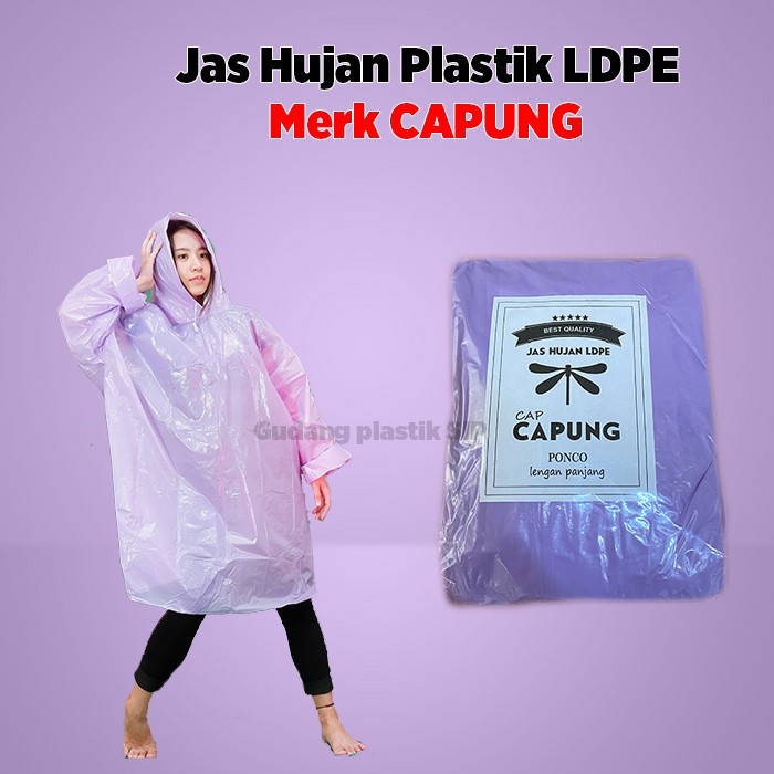 Jas Hujan Plastik Poncho Merk CAPUNG Tebal Murah