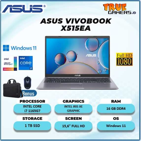 LAPTOP ASUS VIVOBOOK X515EA i7 1165G7 16GB 1TBSSD W10 15.6FHD