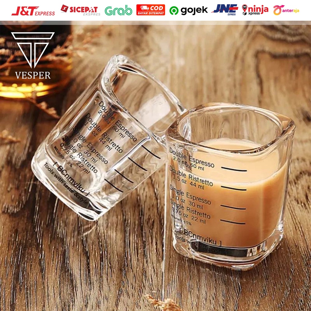 Jual Double Shot Square Espresso Coffee Glass 60ml Gelas Takar Ukur Kopi Kotak Sloki 7292