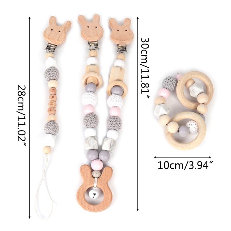 Mary 3Pcs / Set Klip Rantai Empeng / Dot / Teether / Rattle Motif Kartun Hewan + Hollow Untuk Bayi