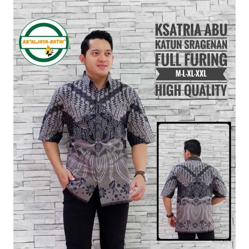 BATIK KSATRIA ABU LAPIS FURING KATUN HALUS SRAGENAN HIGH QUALITY SIZE M-XXL ASLI SOLO