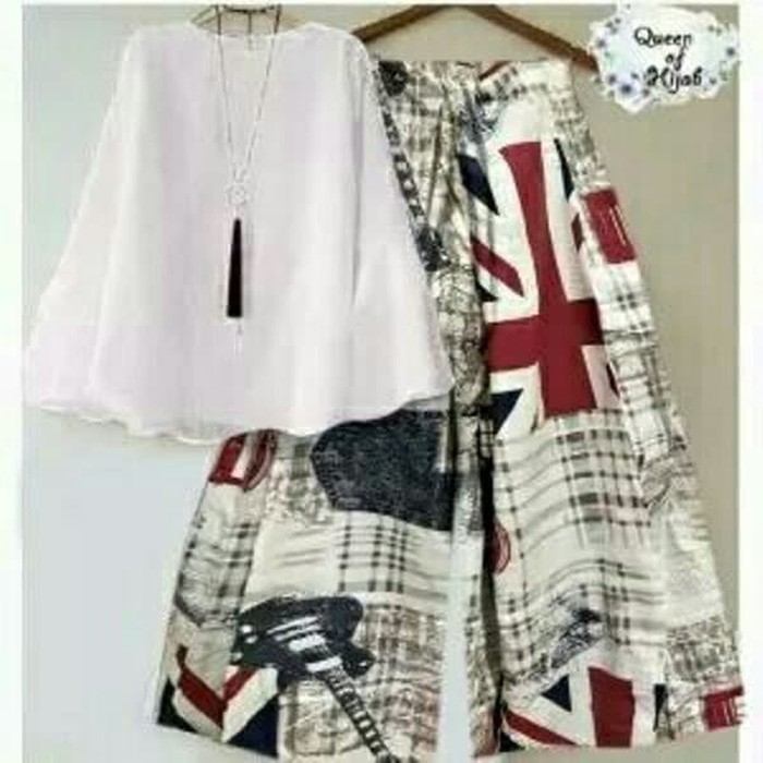 Jual- Setelan Kulot (M - Fit L) ENIL - Balotelli Katun Jepang - White Murah dan Bagus