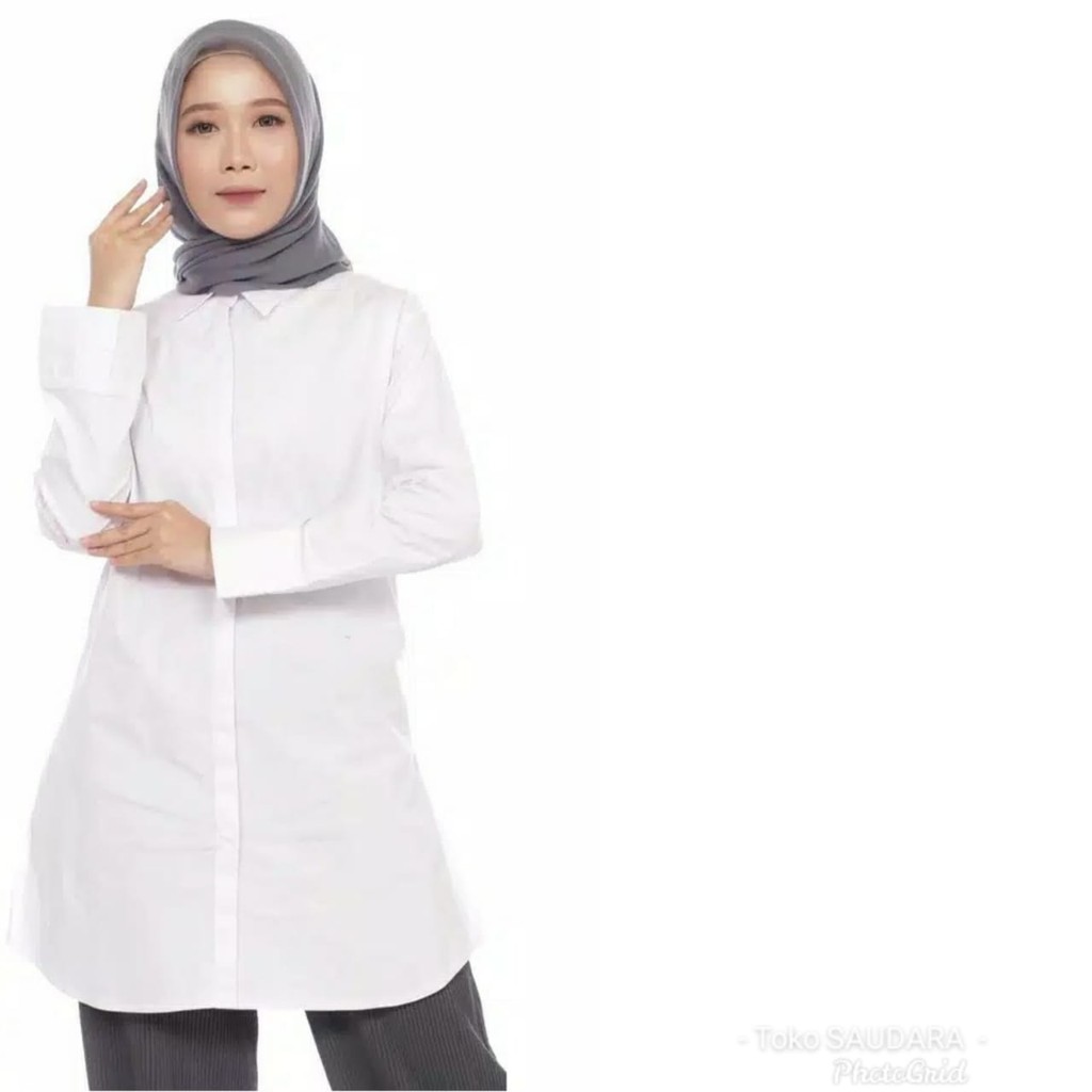 kemeja formal putih muslimah (tunik muslim putih)