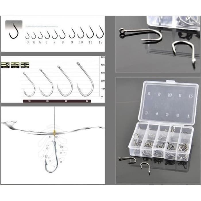 Paket Mata Kail Pancing pancingan Hook Set Size 3-12With Box isi 70