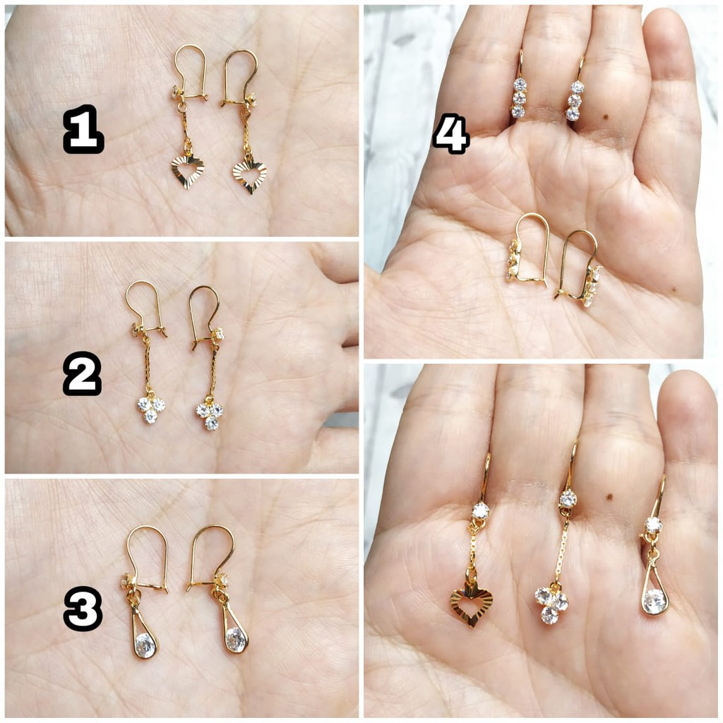 ANTING RUMBAI GOLD / LOVE / SEGITIGA / TETES AIR / TIGA MATA PERAK ASLI S925