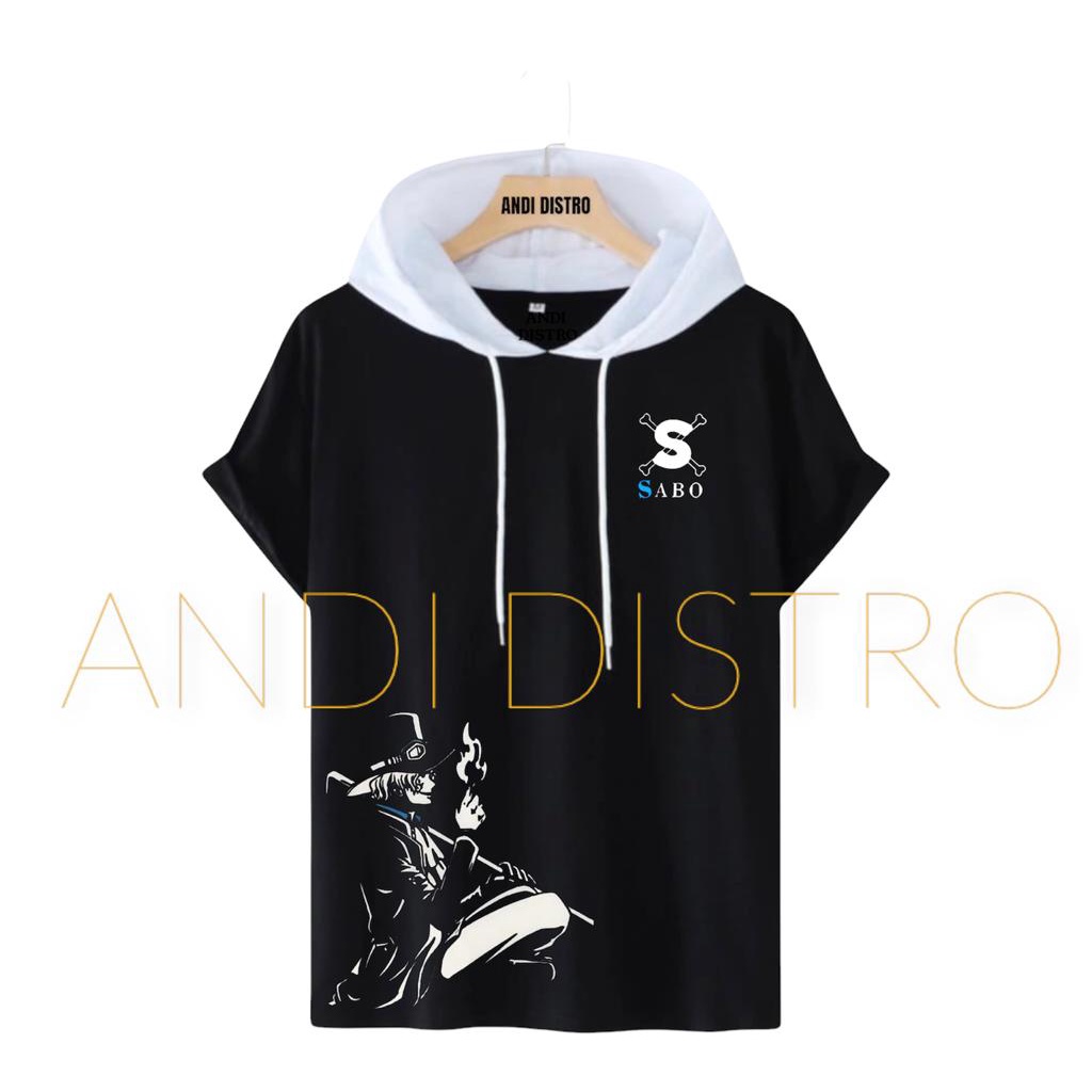 KAOS HODIE PRIA TERLARIS/KAOS DISTRO MURAH/KAOS HODIE ONE PIECE SABO KOMBINASI  HITAM PUTIH TERBARU/