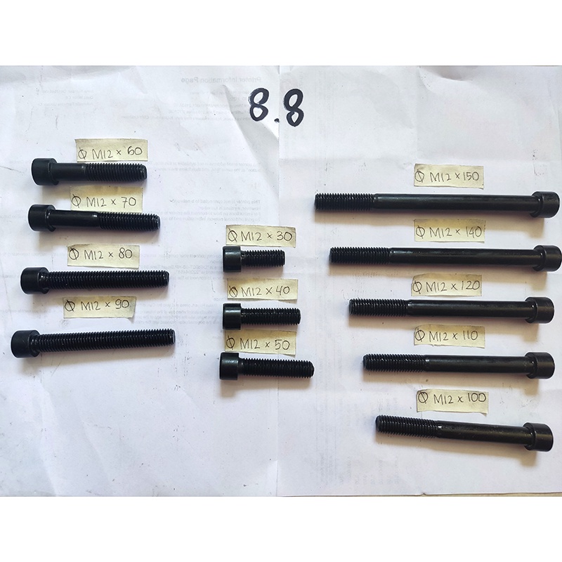 BAUT L BAJA HITAM 8.8/Ring Pir M12/Ring Plat M12/MUR Baja M12/Baut Baja M12x30 M12x40 M12x50 M12x60 