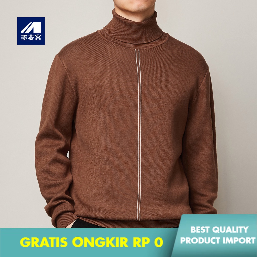 Sweater Pria Kaos Lengan Panjang  Pria Turtleneck Warna Kontras  Rajut Pria    Tebal Jacquard Pria S
