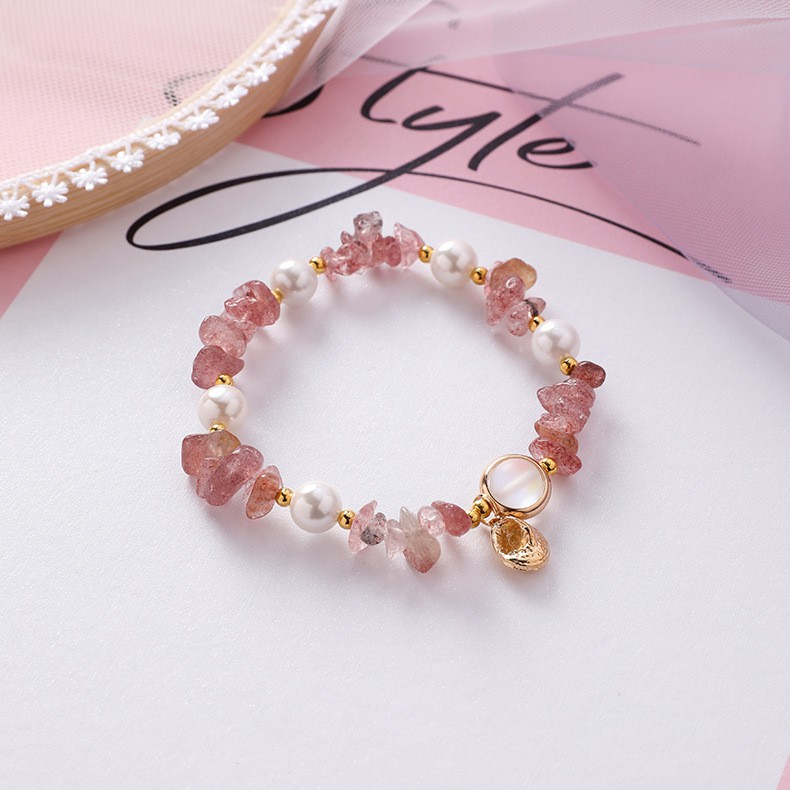 XiaoboACC Gelang Kristal Mutiara Imitasi Gaya Korea Untuk Wanita-Dark Pink