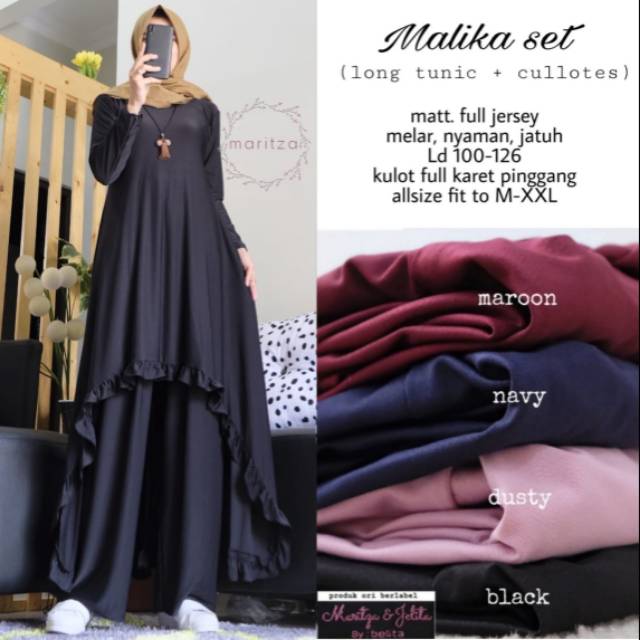 MALIKA SET ORI MARITZA SETELAN TUNIK KULOT JERSEY POLOS PREMIUM JUMBO MELAR SETELAN JUMBO