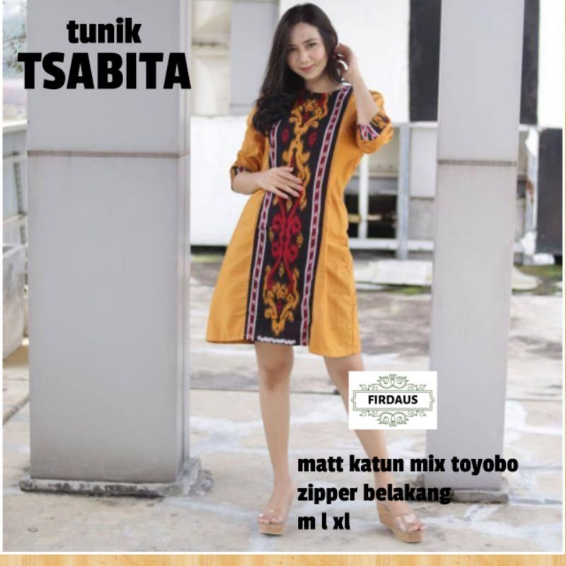 TUNIK TSABITA TENUN KOMBINASI POLOS