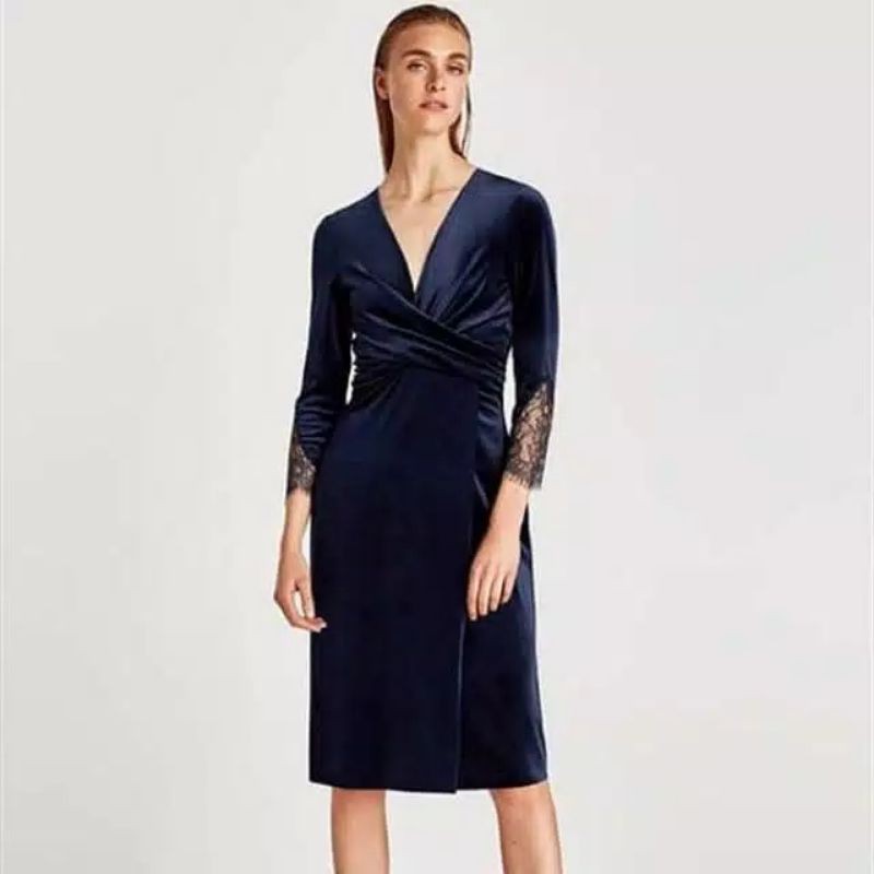 party dress Velvet Lace navy party bodycon