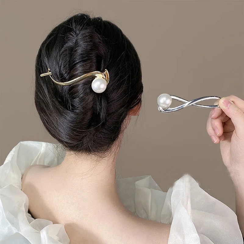 Jepit Rambut Ponytail Hias Mutiara Imitasi Gaya Vintage Korea Untuk Wanita